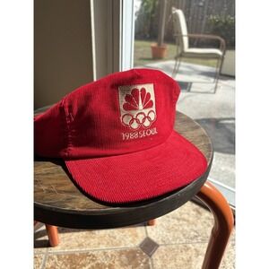 Vintage 1988 Seoul Olympics NBC Corduroy Snapback Hat Cap Youngan Red RARE